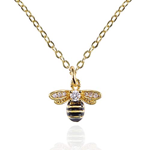 namana Gold Halskette mit Hummel-Anhänger für Damen. Gold Kette mit Anhänger für Frauen und Teenager, Mädchen, mit Zirkonia und schwarzer Emaille. Biene Geschenke für Frauen. Bienenkette fur Damen von namana