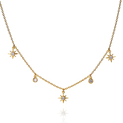 namana Gold Collier Halskette für Frauen, vergoldete Halsreif-Kette mit Nordstern-Anhängern, Goldketten für Damen, Goldschmuck-Geschenke für Frauen, Choker-Halsketten und Mädchen von namana