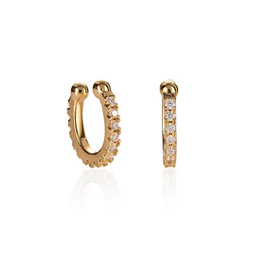 namana Gold Ear Cuffs für Frauen, stilvolle Gold Manschetten-Ohrringe mit Zirkonia-Edelsteinen, ein Paar falsche Ohrringe für Damen, Teenager, Mädchen ohne Ohrlöcher in Schmuckbeutel von namana