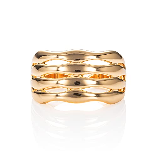 namana Gold Klobige Ringe für Frauen und Mädchen, Goldener Ring für Damen, verstellbare Ringe für Frauen im Wellenmuster, stilvolle Fingerringe mit polierter Oberfläche, Breiter Goldring für Damen von namana