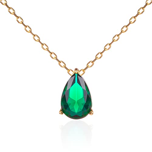 namana Goldene Birnenförmige Smaragdgrüne Anhänger-Halskette für Damen und Mädchen, Gold-Halsketten für Frauen mit einem grünen Stein, zierliche vergoldete Teardrop Smaragdgrüne Halskette, grüne Kette von namana