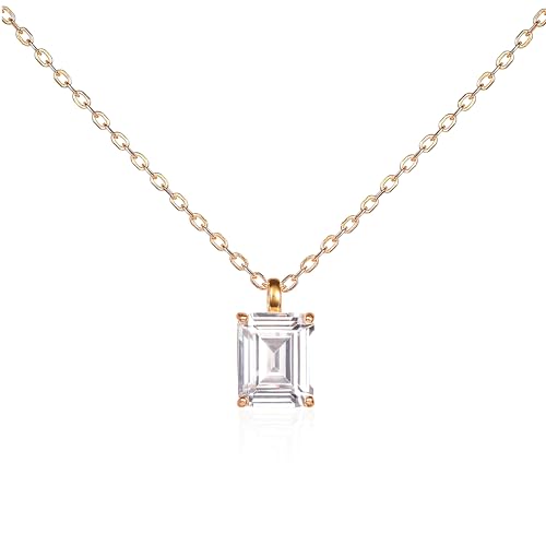 namana Goldene Kette mit Anhänger für Damen mit einem rechteckigen Solitärstein, zierliche Halsketten für Frauen aus 925er Sterling Silber, Goldkette mit einem Zirconia-Stein im Smaragdschliff von namana