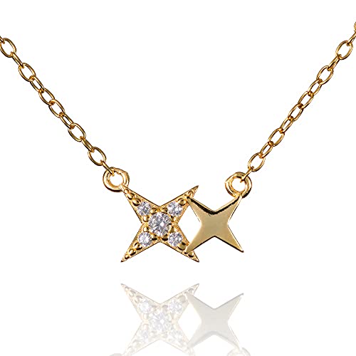 namana Kleine Goldene Stern-Halskette für Frauen, zierliche Vergoldete Anhänger-Halskette für Damen und Mädchen, süße Gold Anhänger-Halskette mit Sternen und Cubic Zirkonia Steinen von namana