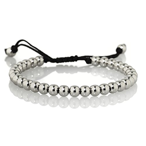 NAMANA Freundschafts-Armband mit Metall-Beads für Ihn, Perlenarmband mit verstellbarer schwarzer Schnur für Herren, Herrenarmband mit Edelstahl Perlen von namana