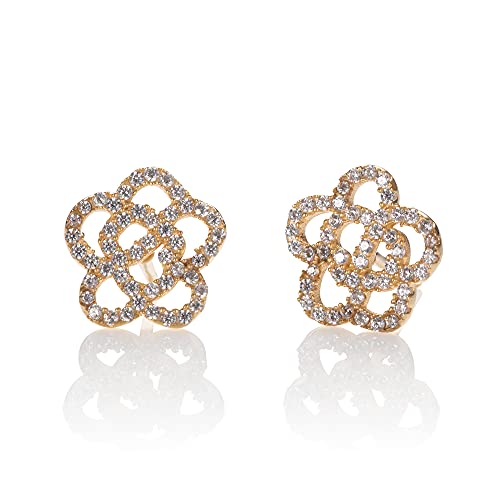 namana Vergoldete Blumen-Ohrringe für Frauen, Gold-Ohrringe für Damen im Rosen-Muster mit Cubic Zirkonia Steine, Gold-Ohrstecker mit Geschenk-Box. von namana