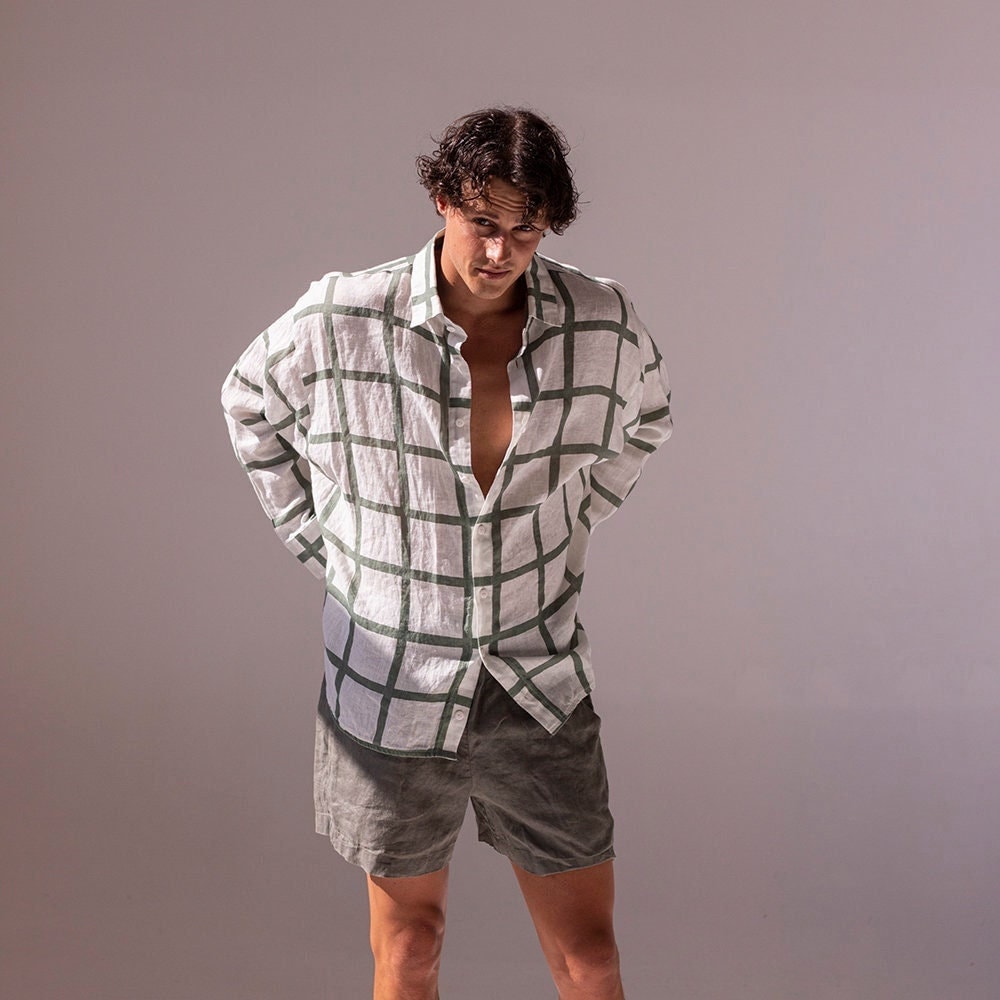 Leinen Set | Hemd Und Shorts Für Männer Mit Abstraktem Muster | Loungewear-Set Geschenk Freund Weihnachtsgeschenk Mann von nappingbear