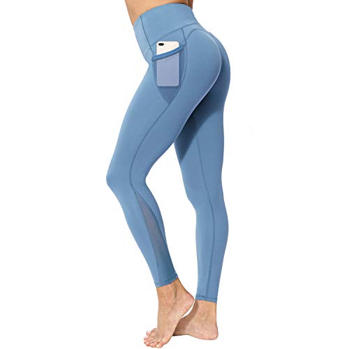 neppein Sport Leggings mit Taschen,Damen High Waist Blickdicht Leggings Sporthose Yogahose Fitnesshose, Blau, S von neppein