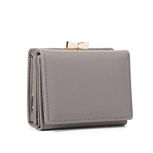 niei Geldbörsen für Damen Kleine Clips Kupplung Kurze Brieftasche for Frauen Pu. Leder Münze Geldbörse Mini Kartenhalter Damen Brieftasche Weibliche Haspe Clutch (Color : Grijs) von niei