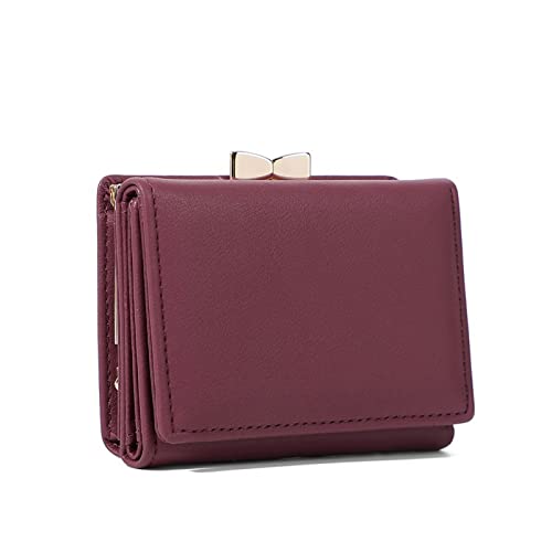 niei Geldbörsen für Damen Kleine Clips Kupplung Kurze Brieftasche for Frauen Pu. Leder Münze Geldbörse Mini Kartenhalter Damen Brieftasche Weibliche Haspe Clutch (Color : Maroon) von niei