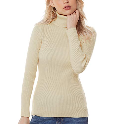 nine bull Damen Stretch Rollkragenpullover Strickpullover Streifen Rollkragen Top - Orange - Mittel von nine bull