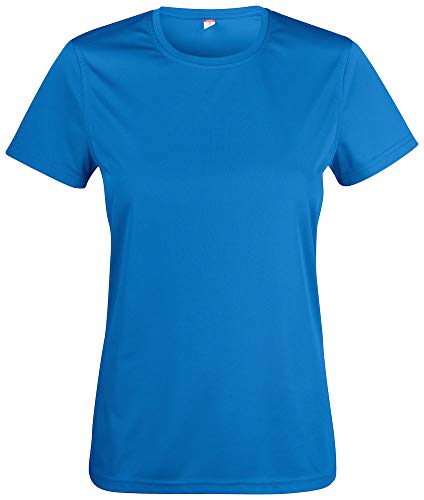 Atmungsaktives Damen-T-Shirt für Fitness, Sport und Freizeit mit UV50-Sonnenschutz. Das Sportshirt besteht zu 100% aus Polyester und verwendet Spin-Dye-Gewebe Royalblau XL von noTrash2003