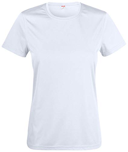 Atmungsaktives Damen-T-Shirt für Fitness, Sport und Freizeit mit UV50-Sonnenschutz. Das Sportshirt besteht zu 100% aus Polyester und verwendet Spin-Dye-Gewebe Weiß M von noTrash2003