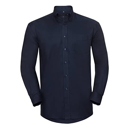 Herren Langarm Business Oxford Oberhemd mit Button-Down Kragen Easy Care Pflegeleicht Rückenpasse S bis 6XL, Navy (Dunkelblau) 5XL von noTrash2003