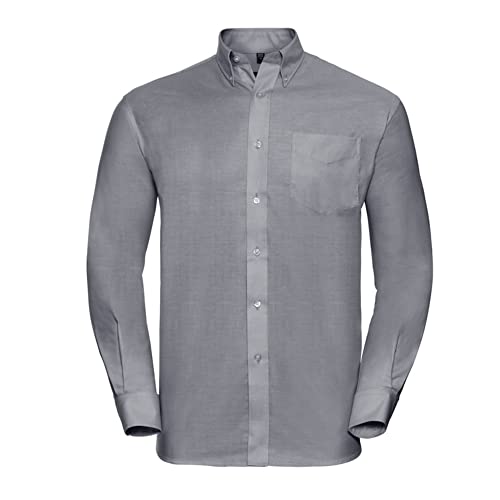 Herren Langarm Business Oxford Oberhemd mit Button-Down Kragen Easy Care Pflegeleicht Rückenpasse S bis 6XL, Silber (Grau) M von noTrash2003