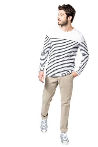 Maritimes Langarmshirt Herren Breton gestreift weiß blau Navy Marine Shirt T-Shirt Longsleeve mit Zierstick auf Schulter Weiss-Blau und Blau-Weiss S bis 3XL von noTrash2003