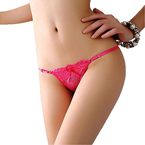 HTRUIYATY 1er-Pack Damen Tanga Semitransparente Spitze Einstellbare Slip Damen Bowknot Bänder Nahtloser Tanga-Rosa von HTRUIYATY