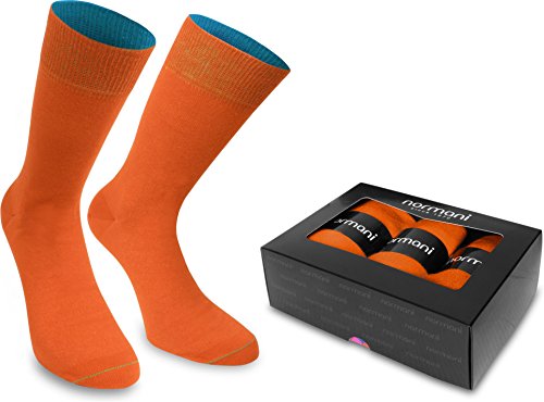 3 oder 5 Paar farbig trendige Business Socken/Strümpfe mit farbig abgesetztem Bund im Bi-Color-Design Farbe 3er Box - Orange/Türkis Größe 47/50 von normani