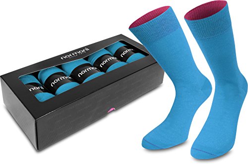 3 oder 5 Paar farbig trendige Business Socken/Strümpfe mit farbig abgesetztem Bund im Bi-Color-Design Farbe 5er Box - Türkis/Beere Größe 47/50 von normani