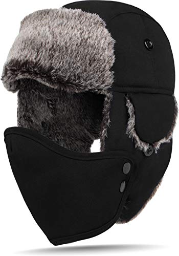 Fliegermütze Wintermütze Fellmütze Uschanka Russian Style (M-XL) Farbe Dunkelschwarz Größe XXL von normani