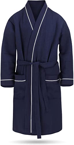 Herren Morgenmantel aus 100% Baumwolle - Waffelbademantel - dünner Kimono für Männer (Gr. S - 6XL) Farbe Navy Größe XL von normani