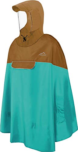 Wasserdicher Fahrrad-Regenponcho Regencape für Damen und Herren - Kapuze mit Sichtfenster - Wassersäule: 12.000 mm - 3M™ Scotchlite™ Reflektor und YKK-Reißverschluss Farbe Braun/Petrol Größe L-XL von normani