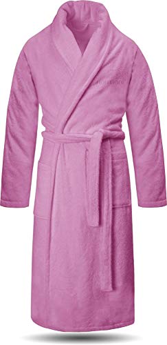 normani 100% Baumwoll Bademantel Saunamantel zweifarbig und einfarbig mit und ohne Kapuze für Damen und Herren (Gr. XS - 4XL) Farbe Rosa Größe M von normani