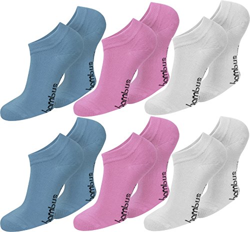 normani 12 Paar Bambus Sneaker Socken ATMUNGSAKTIV ohne Gummidruck Farbe Blau/Rosa/Weiß Größe 39/42 von normani