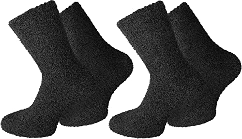 normani 2 Paar Kuschelsocken Ringel super warm & weiche Wintersocken mit Elasthan Farbe Uni/Schwarz Größe 35-38 von normani