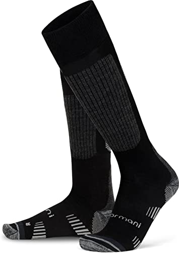 normani 2 Paar Merino lange Trekking Socken Wandersocken Kniestrümpfe mit Frotteesohle Farbe Schwarz Größe 47-50 von normani