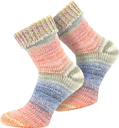 normani 2 Paar Wollsocken Skandinavien-Style wie handgestrickt, mit Umschlag für Damen und Herren Farbe Multicolor Größe 39/42 von normani