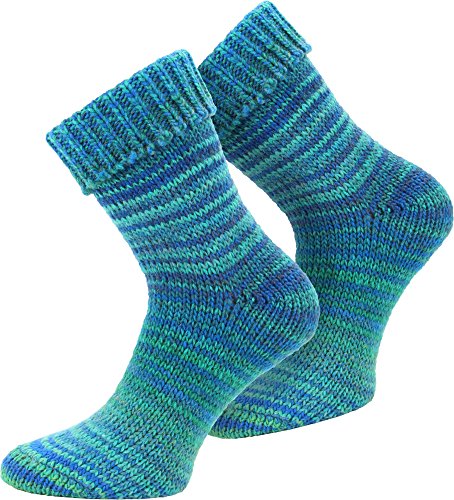 normani 2 Paar Wollsocken Skandinavien-Style wie handgestrickt, mit Umschlag für Damen und Herren Farbe Türkis Größe 39/42 von normani