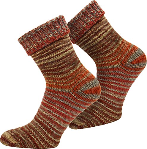 normani 2 Paar Wollsocken - mit Umschlag, im 'Skandinavischen' Style, in bunten Farben erhältlich Farbe Terracotta Größe 43-46 von normani