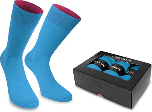normani 3 Paar Bi-Color Socken für Herren und Damen - Baumwolle - farbig abgesetzter Bund Farbe 3er Box - Türkis/Beere Größe 43/46 von normani