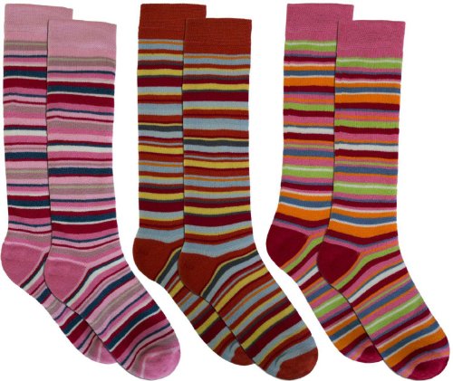 normani 3 Paar Verspielte Ringel Thermo Kniestrümpfe - Wintersocken für Kinder Farbe Mädchen/Ringel Größe 27-30 von normani