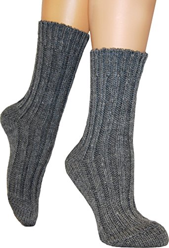 normani 4 Paar Sehr warme Alpaka Wollsocken für Damen und Herren - wie handgestrickt waschmaschienenfest Farbe Mittelgrau Größe 39/42 von normani