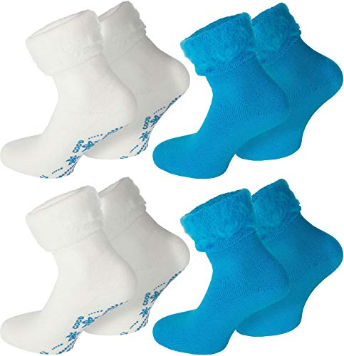 normani 4 Paar Wollsocken mit rutschfestem ABS-Aufdruck Farbe Creme/Türkis Größe 39/42 von normani