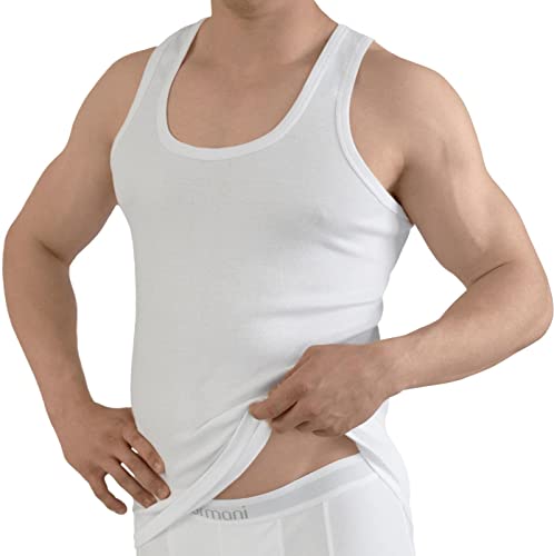 normani 5 x Tank Top Weiss - Herren Unterhemd Doppelripp (gerippt) - Sportjacke - 100% gekaemmte Baumwolle Einlaufvorbehandelt - original Exclusive Farbe Feinripp Größe 8=L von normani