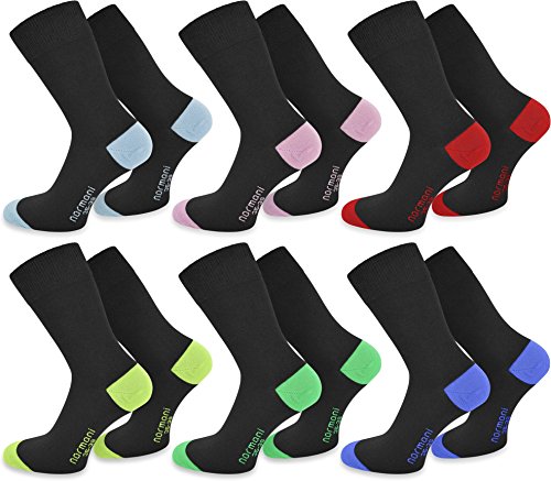normani 6 Paar New Style Socks - Socken mit farbig abgesetzten Fersen und Zehen aus Baumwolle mit Elasthan Farbe Hellblau/Hellrosa/Rot/Lime/Grün/Royal Größe 39/42 von normani