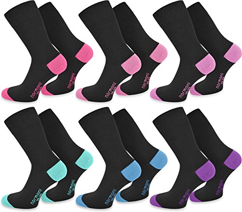 normani 6 Paar New Style Socks - Socken mit farbig abgesetzten Fersen und Zehen aus Baumwolle mit Elasthan Farbe Pink/Rosa/Flieder/Mint/Türkis/Lila Größe 43/46 von normani