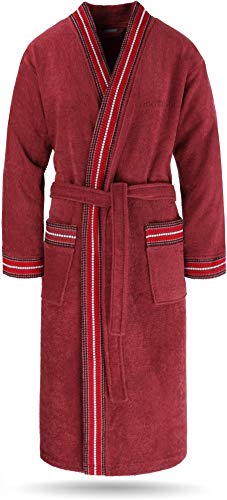 normani Bademantel Set aus 100% Bio-Baumwolle GOTS (Bademantel + Handtuch + Waschlappen) für Herren undDamen (S-4XL) Farbe Rot Größe 4XL von normani