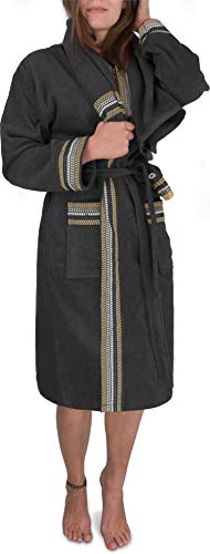normani Damen Frotte Bademantel aus 100% Bio Baumwolle im Set mit Handtuch und Waschlappen Farbe Schwarz Größe XL von normani