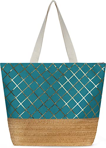 normani Große Schultertasche - Strandtasche - Shopper mit Reißverschluss und Innentasche - XL Damen Tasche 20 Liter Farbe Petrol von normani