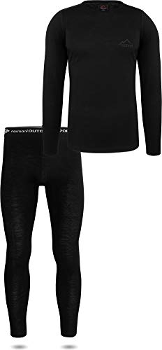 normani Herren Merino Unterwäsche-Set Garnitur (Unterhemd und Unterhose) 100% Merinowolle Thermounterwäsche Ski-Funktionsunterwäsche Farbe Dunkel-Schwarz Größe XL/54 von normani