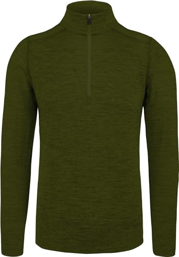 normani Herren Premium Merino Outdoor Langarm-Shirt Longsleeve mit ReiÃŸverschluss, 100% Merinowolle Pullover mit 1/4 Zip Farbe Grün GröÃŸe S/48 von normani