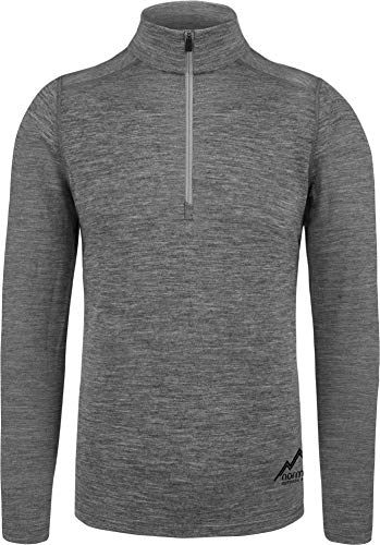 normani Herren Premium Merino Outdoor Langarm-Shirt Longsleeve mit Reißverschluss, 100% Merinowolle Pullover mit 1/4 Zip Farbe Grau-Meliert Größe XL/54 von normani