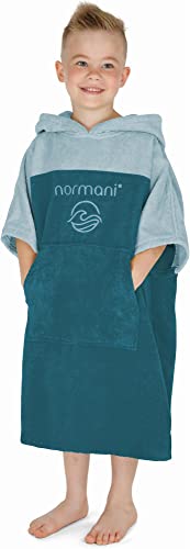 normani Kinder Badeponcho - Badehandtuch aus 100% Bio-Baumwolle - Surfer Poncho für Jungen und Mädchen 0-13 Jahren Farbe Dunkelblau Größe 6-9 Jahre von normani