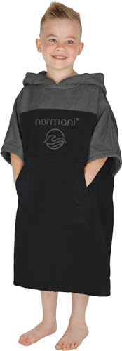 normani Kinder Badeponcho - Badehandtuch aus 100% Bio-Baumwolle - Surfer Poncho für Jungen und Mädchen 0-13 Jahren Farbe Grau Größe 6-9 Jahre von normani