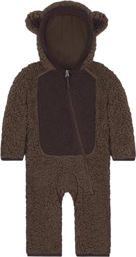 normani Kinder Teddy Overall Unisex Jumpsuit Strampler Fleece Winteranzug mit Kapuze für Junge und Mädchen Farbe Dunkelbraun Größe 12-18 Monate von normani