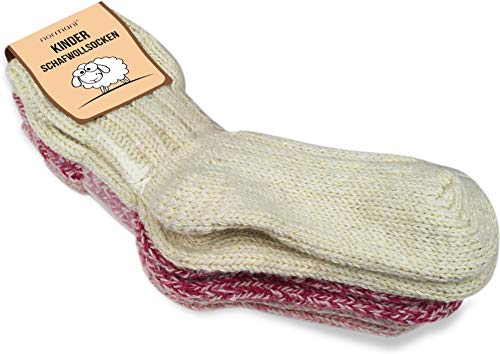 normani Kinder Winter Schafwollsocken für Junge und Mädchen | von 15 bis 38 Farbe 3 Paar Rot/Rosa/Weiß Größe 23-26 von normani