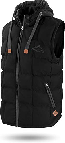 normani OUTDOOR SPORTS Wattierte Steppweste Bodywarmer - 100% Winddichte Outdoor Weste mit Lederpatch, Kapuze und Stehkragen Farbe Dunkelschwarz Größe M/50 von normani